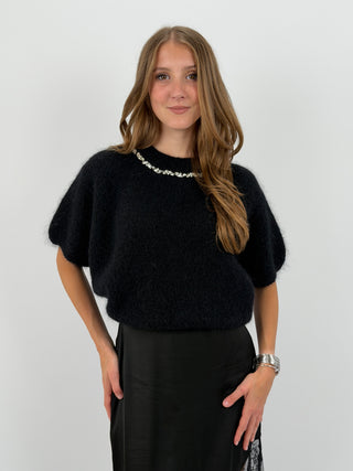 Maglia in Mohair con Dettagli Gioiello Nera