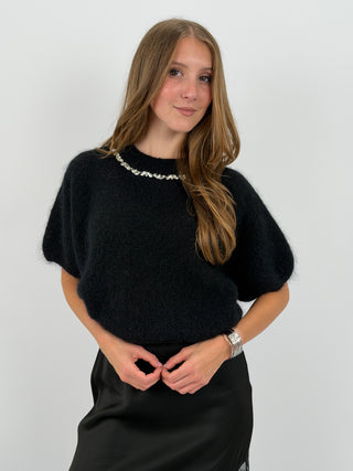 Maglia in Mohair con Dettagli Gioiello Nera