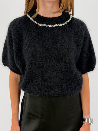 Maglia in Mohair con Dettagli Gioiello Nera