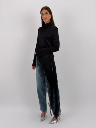 Maglia Lumina Asimmetrica con Pizzo Nera