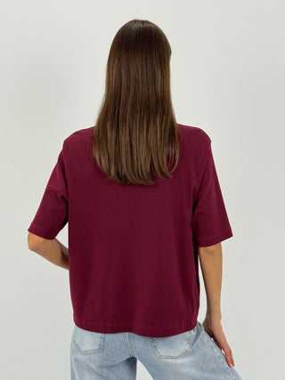 T-Shirt in Cotone con Manica Ampia Bordeaux