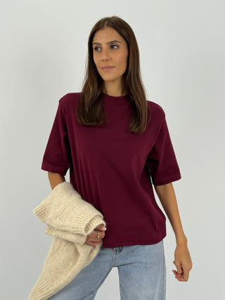T-Shirt in Cotone con Manica Ampia Bordeaux