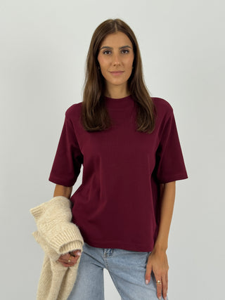T-Shirt in Cotone con Manica Ampia Bordeaux