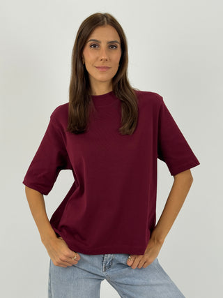 T-Shirt in Cotone con Manica Ampia Bordeaux