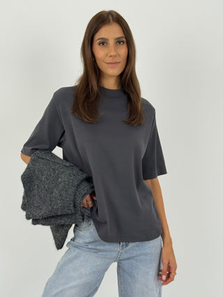 T-Shirt in Cotone con Manica Ampia Antracite