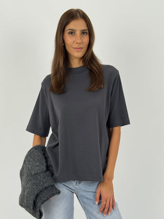 T-Shirt in Cotone con Manica Ampia Antracite
