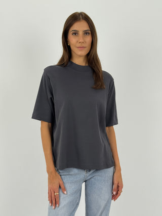 T-Shirt in Cotone con Manica Ampia Antracite