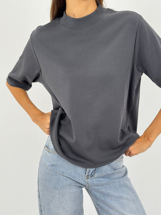 T-Shirt in Cotone con Manica Ampia Antracite