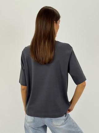 T-Shirt in Cotone con Manica Ampia Antracite