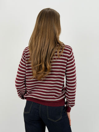 Maglione a Polo Bordeaux a Righe Grigie