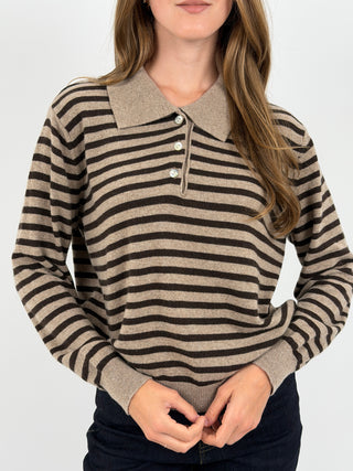 Maglione a Polo Taupe a Righe Marroni