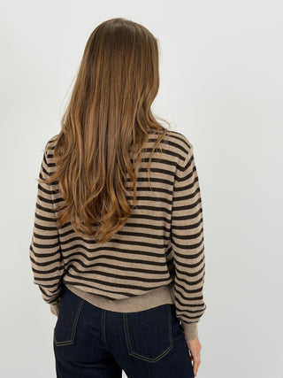 Maglione a Polo Taupe a Righe Marroni