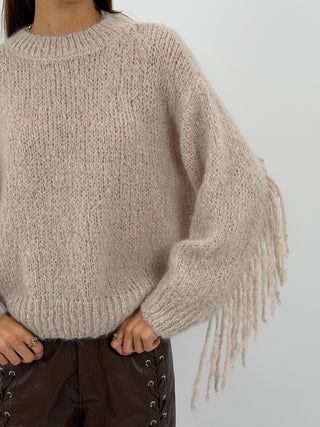 Maglione in Mohair con Frange Beige