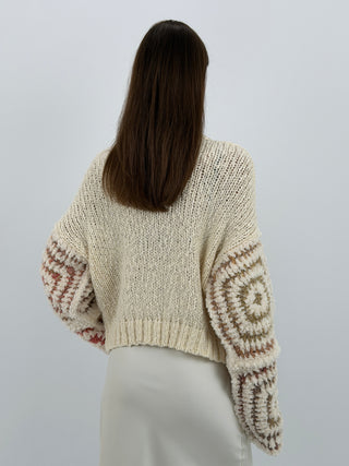 Maglione con Maniche Ricamate Burro
