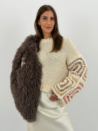 Maglione con Maniche Ricamate Burro