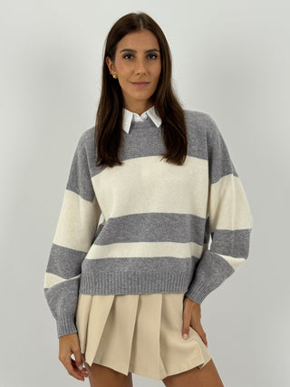 Maglione in Lana a Righe Grigie