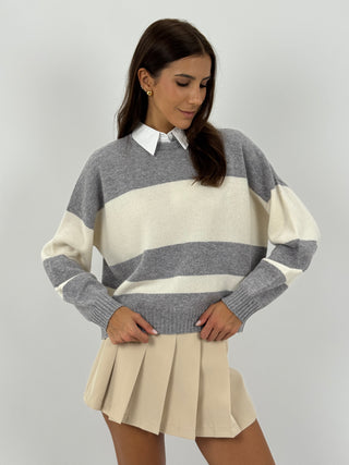Maglione in Lana a Righe Grigie