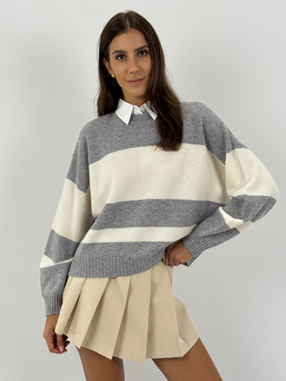 Maglione in Lana a Righe Grigie