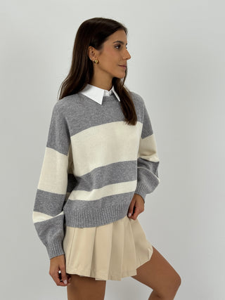 Maglione in Lana a Righe Grigie