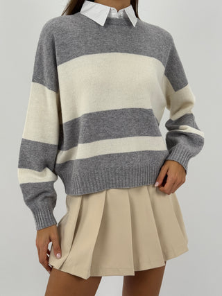 Maglione in Lana a Righe Grigie