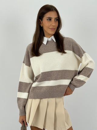 Maglione in Lana a Righe Sabbia