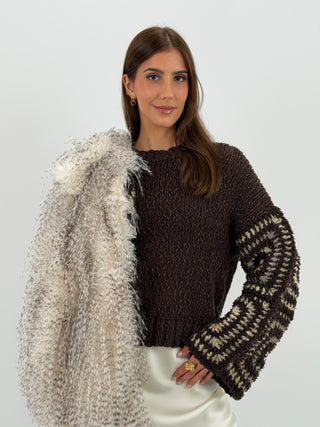 Maglione con Maniche Ricamate Marrone