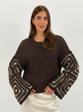Maglione con Maniche Ricamate Marrone