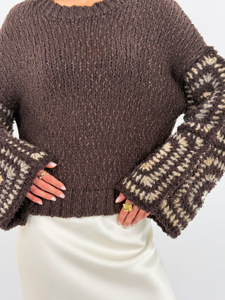 Maglione con Maniche Ricamate Marrone