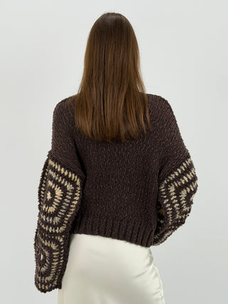 Maglione con Maniche Ricamate Marrone