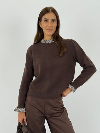 Maglione con Bottoncini Marrone