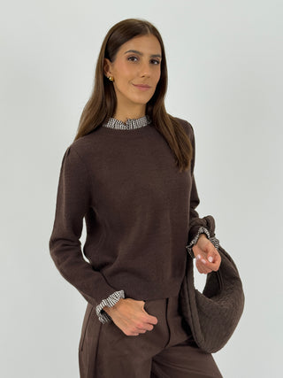 Maglione con Bottoncini Marrone