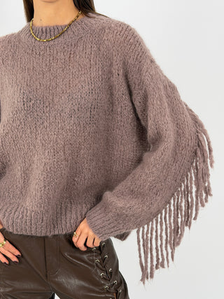 Maglione in Mohair con Frange Mocha Mousse