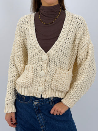 Cardigan Lavorato con Tasche Burro