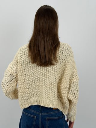 Cardigan Lavorato con Tasche Burro
