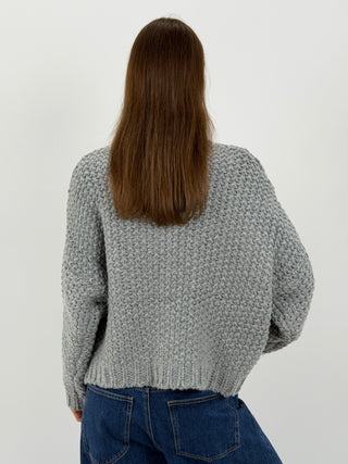 Cardigan Lavorato con Tasche Grigio