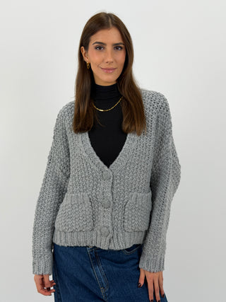 Cardigan Lavorato con Tasche Grigio