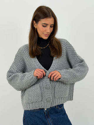 Cardigan Lavorato con Tasche Grigio