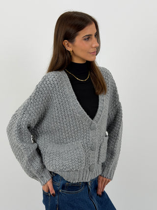 Cardigan Lavorato con Tasche Grigio