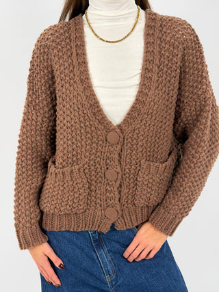 Cardigan Lavorato con Tasche Marrone
