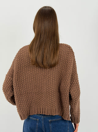 Cardigan Lavorato con Tasche Marrone
