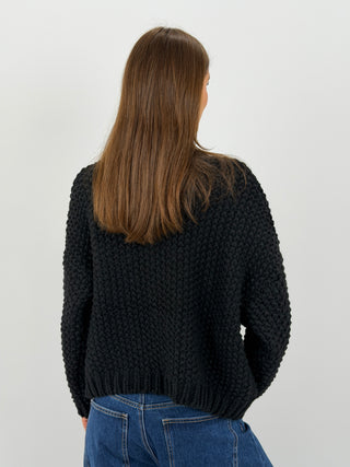 Cardigan Lavorato con Tasche Nero