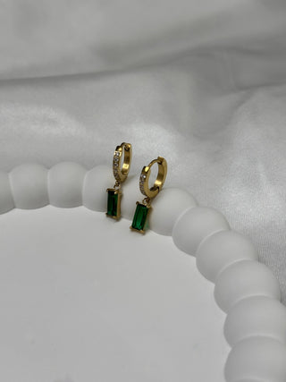 Boucles d'oreilles baguette avec pendentif vert