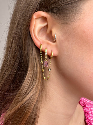 Boucle d'oreille double avec chaîne en or