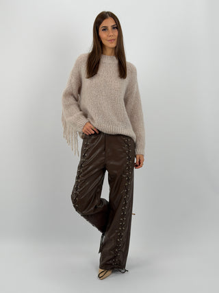 Pantalone Wide Leg con Lacci Marrone