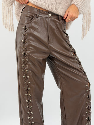Pantalone Wide Leg con Lacci Marrone