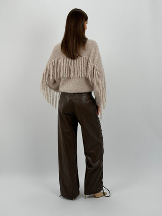Pantalone Wide Leg con Lacci Marrone