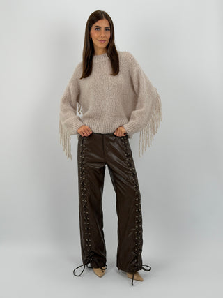 Pantalone Wide Leg con Lacci Marrone