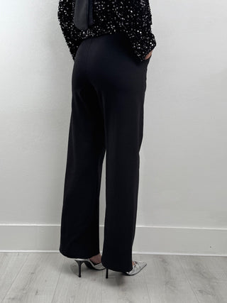 Pantalon Palazzo noir avec ceinture en strass