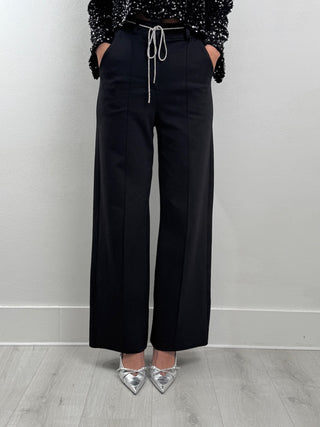 Pantalon Palazzo noir avec ceinture en strass