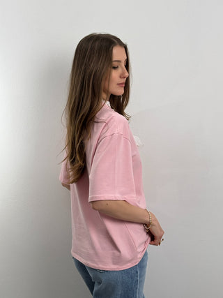 T-shirt con Fiocco di Pizzo Lucy Rosa